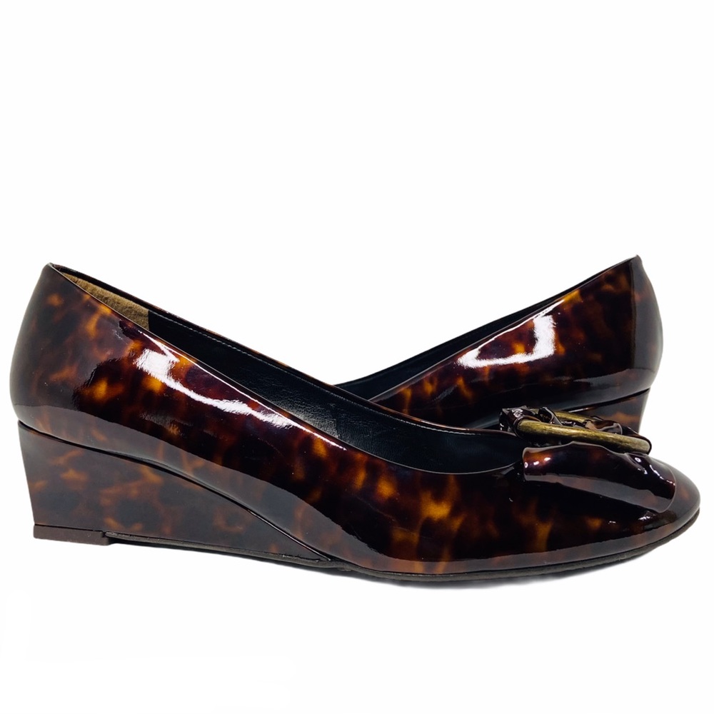 Stuart Weitzman Tortoise Patent Women’s 6 Shoes Caring Brown Demi Wedge Shoes - Picture 7 of 16